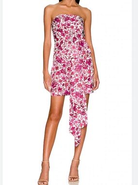 AMUR Magenta and White Floral Strapless Mini Dress